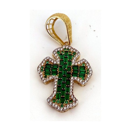 Medalla cruz verde de oro 18k